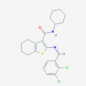 molecular formula C22H24Cl2N2OS B299060 N-cyclohexyl-2-[(2,3-dichlorobenzylidene)amino]-4,5,6,7-tetrahydro-1-benzothiophene-3-carboxamide 