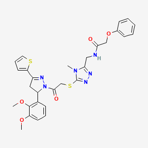 molecular formula C29H30N6O5S2 B2990603 N-((5-((2-(5-(2,3-dimethoxyphenyl)-3-(thiophen-2-yl)-4,5-dihydro-1H-pyrazol-1-yl)-2-oxoethyl)thio)-4-methyl-4H-1,2,4-triazol-3-yl)methyl)-2-phenoxyacetamide CAS No. 393585-80-3