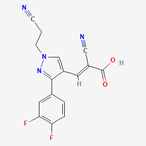 molecular formula C16H10F2N4O2 B2990609 2-cyano-3-[1-(2-cyanoethyl)-3-(3,4-difluorophenyl)-1H-pyrazol-4-yl]prop-2-enoic acid CAS No. 926241-00-1