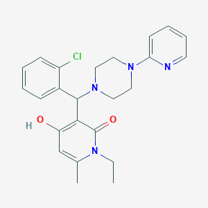 molecular formula C24H27ClN4O2 B2990622 3-((2-chlorophenyl)(4-(pyridin-2-yl)piperazin-1-yl)methyl)-1-ethyl-4-hydroxy-6-methylpyridin-2(1H)-one CAS No. 897734-41-7