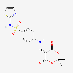 molecular formula C16H15N3O6S2 B2990625 4-(((2,2-二甲基-4,6-二氧代-1,3-二氧杂环-5-亚甲基)甲基)氨基)-N-(噻唑-2-基)苯磺酰胺 CAS No. 909345-01-3