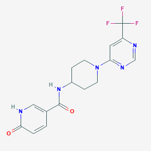 molecular formula C16H16F3N5O2 B2990628 6-oxo-N-(1-(6-(trifluoromethyl)pyrimidin-4-yl)piperidin-4-yl)-1,6-dihydropyridine-3-carboxamide CAS No. 2034258-47-2