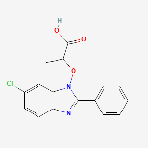 molecular formula C16H13ClN2O3 B2990634 2-[(6-氯-2-苯基-1H-1,3-苯并咪唑-1-基)氧基]丙酸 CAS No. 282523-40-4