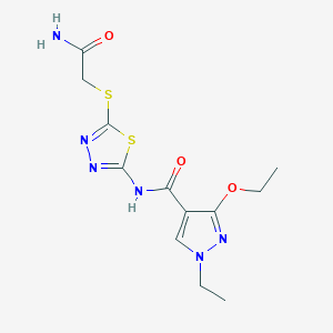 molecular formula C12H16N6O3S2 B2990635 N-(5-((2-amino-2-oxoethyl)thio)-1,3,4-thiadiazol-2-yl)-3-ethoxy-1-ethyl-1H-pyrazole-4-carboxamide CAS No. 1170000-85-7