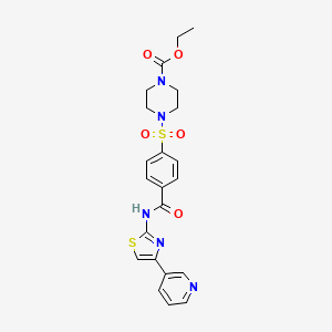 molecular formula C22H23N5O5S2 B2990640 Ethyl 4-((4-((4-(pyridin-3-yl)thiazol-2-yl)carbamoyl)phenyl)sulfonyl)piperazine-1-carboxylate CAS No. 361174-25-6