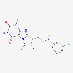 molecular formula C18H19ClN6O2 B2990644 8-(2-((3-chlorophenyl)amino)ethyl)-1,6,7-trimethyl-1H-imidazo[2,1-f]purine-2,4(3H,8H)-dione CAS No. 923684-11-1