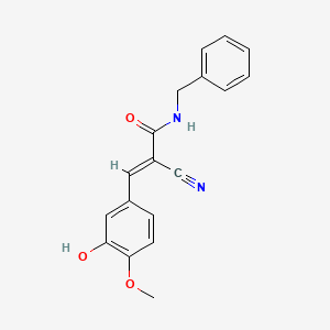 molecular formula C18H16N2O3 B2990647 (E)-N-benzyl-2-cyano-3-(3-hydroxy-4-methoxyphenyl)prop-2-enamide CAS No. 359594-87-9