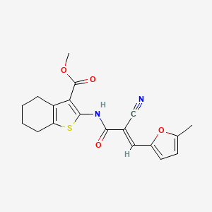 molecular formula C19H18N2O4S B2990648 (E)-methyl 2-(2-cyano-3-(5-methylfuran-2-yl)acrylamido)-4,5,6,7-tetrahydrobenzo[b]thiophene-3-carboxylate CAS No. 468748-95-0