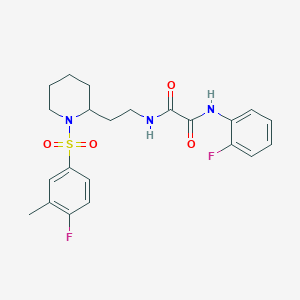 molecular formula C22H25F2N3O4S B2990653 N1-(2-(1-((4-fluoro-3-methylphenyl)sulfonyl)piperidin-2-yl)ethyl)-N2-(2-fluorophenyl)oxalamide CAS No. 898460-89-4