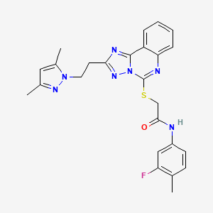 molecular formula C25H24FN7OS B2990668 2-[[2-[2-(3,5-dimethylpyrazol-1-yl)ethyl]-[1,2,4]triazolo[1,5-c]quinazolin-5-yl]sulfanyl]-N-(3-fluoro-4-methylphenyl)acetamide CAS No. 896798-15-5
