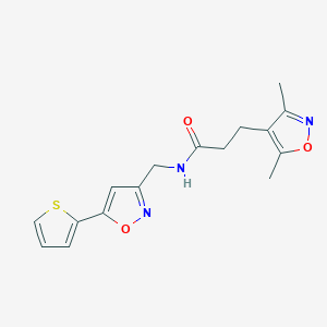 molecular formula C16H17N3O3S B2990673 3-(3,5-二甲基异恶唑-4-基)-N-((5-(噻吩-2-基)异恶唑-3-基)甲基)丙酰胺 CAS No. 1207051-37-3