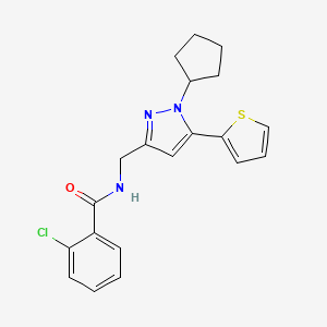 2-chloro-N-((1-cyclopentyl-5-(thiophen-2-yl)-1H-pyrazol-3-yl)methyl)benzamide