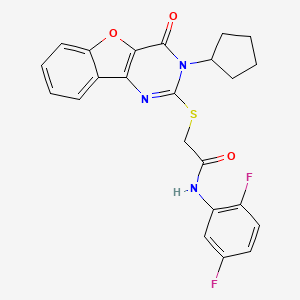 molecular formula C23H19F2N3O3S B2990679 2-((3-环戊基-4-氧代-3,4-二氢苯并呋并[3,2-d]嘧啶-2-基)硫代)-N-(2,5-二氟苯基)乙酰胺 CAS No. 899986-28-8