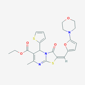 molecular formula C23H23N3O5S2 B299068 ethyl (2E)-7-methyl-2-[(5-morpholin-4-yl-2-furyl)methylene]-3-oxo-5-thien-2-yl-2,3-dihydro-5H-[1,3]thiazolo[3,2-a]pyrimidine-6-carboxylate 