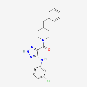 molecular formula C21H22ClN5O B2990698 (4-苄基哌啶-1-基)(5-((3-氯苯基)氨基)-1H-1,2,3-三唑-4-基)甲苯酮 CAS No. 1291858-72-4
