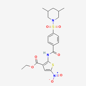 molecular formula C21H25N3O7S2 B2990711 2-(4-((3,5-二甲基哌啶-1-基)磺酰基)苯甲酰胺)-5-硝基噻吩-3-羧酸乙酯 CAS No. 477537-16-9