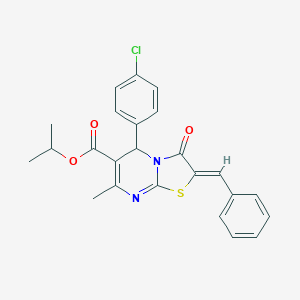 molecular formula C24H21ClN2O3S B299072 isopropyl 2-benzylidene-5-(4-chlorophenyl)-7-methyl-3-oxo-2,3-dihydro-5H-[1,3]thiazolo[3,2-a]pyrimidine-6-carboxylate 