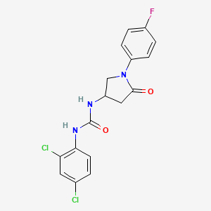 molecular formula C17H14Cl2FN3O2 B2990729 1-(2,4-Dichlorophenyl)-3-[1-(4-fluorophenyl)-5-oxopyrrolidin-3-yl]urea CAS No. 894016-43-4