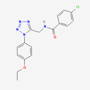 molecular formula C17H16ClN5O2 B2990747 4-chloro-N-((1-(4-ethoxyphenyl)-1H-tetrazol-5-yl)methyl)benzamide CAS No. 1005303-37-6