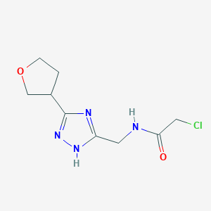 molecular formula C9H13ClN4O2 B2990748 2-Chloro-N-[[3-(oxolan-3-yl)-1H-1,2,4-triazol-5-yl]methyl]acetamide CAS No. 2411227-34-2