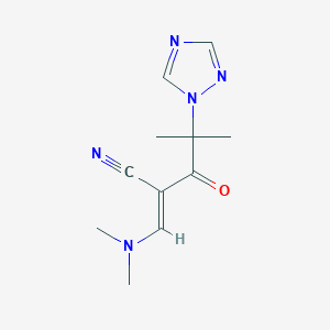 molecular formula C11H15N5O B2990756 3-(dimethylamino)-2-[2-methyl-2-(1H-1,2,4-triazol-1-yl)propanoyl]acrylonitrile CAS No. 320420-67-5