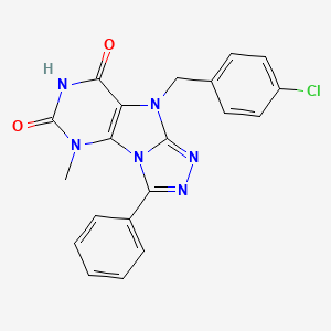 molecular formula C20H15ClN6O2 B2990758 5-[(4-Chlorophenyl)methyl]-1-methyl-8-phenylpurino[8,9-c][1,2,4]triazole-2,4-dione CAS No. 921856-40-8