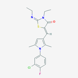 molecular formula C20H21ClFN3OS B299076 5-{[1-(3-chloro-4-fluorophenyl)-2,5-dimethyl-1H-pyrrol-3-yl]methylene}-3-ethyl-2-(ethylimino)-1,3-thiazolidin-4-one 