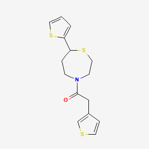 molecular formula C15H17NOS3 B2990760 1-(7-(Thiophen-2-yl)-1,4-thiazepan-4-yl)-2-(thiophen-3-yl)ethanone CAS No. 1706183-39-2