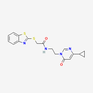 molecular formula C18H18N4O2S2 B2990763 2-(benzo[d]thiazol-2-ylthio)-N-(2-(4-cyclopropyl-6-oxopyrimidin-1(6H)-yl)ethyl)acetamide CAS No. 2034590-03-7