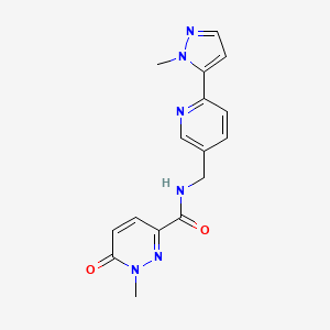 molecular formula C16H16N6O2 B2990766 1-methyl-N-((6-(1-methyl-1H-pyrazol-5-yl)pyridin-3-yl)methyl)-6-oxo-1,6-dihydropyridazine-3-carboxamide CAS No. 2034464-04-3