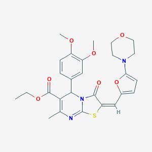 molecular formula C27H29N3O7S B299077 ethyl 5-(3,4-dimethoxyphenyl)-7-methyl-2-{[5-(4-morpholinyl)-2-furyl]methylene}-3-oxo-2,3-dihydro-5H-[1,3]thiazolo[3,2-a]pyrimidine-6-carboxylate 
