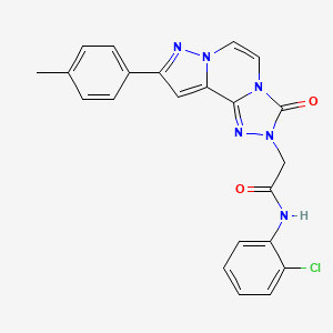 molecular formula C22H17ClN6O2 B2990772 N-(2-氯苯基)-2-[11-(4-甲基苯基)-5-氧代-3,4,6,9,10-五氮杂三环[7.3.0.02,6]十二烷-1(12),2,7,10-四烯-4-基]乙酰胺 CAS No. 1357841-90-7