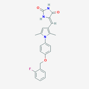 molecular formula C23H20FN3O3 B299078 5-[(1-{4-[(2-fluorobenzyl)oxy]phenyl}-2,5-dimethyl-1H-pyrrol-3-yl)methylene]-2,4-imidazolidinedione 