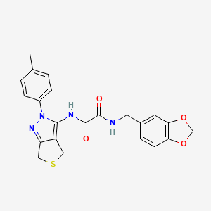 molecular formula C22H20N4O4S B2990801 N1-(benzo[d][1,3]dioxol-5-ylmethyl)-N2-(2-(p-tolyl)-4,6-dihydro-2H-thieno[3,4-c]pyrazol-3-yl)oxalamide CAS No. 899755-90-9