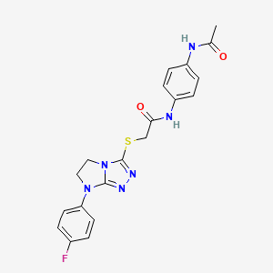 molecular formula C20H19FN6O2S B2990803 N-(4-acetamidophenyl)-2-((7-(4-fluorophenyl)-6,7-dihydro-5H-imidazo[2,1-c][1,2,4]triazol-3-yl)thio)acetamide CAS No. 921857-67-2