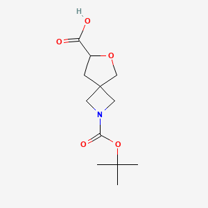 molecular formula C12H19NO5 B2990804 2-[(2-Methylpropan-2-yl)oxycarbonyl]-6-oxa-2-azaspiro[3.4]octane-7-carboxylic acid CAS No. 1251002-05-7