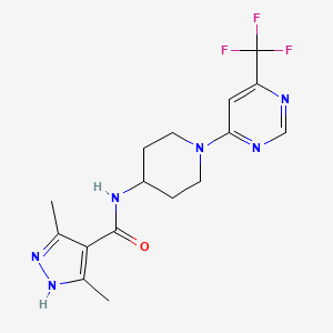 molecular formula C16H19F3N6O B2990816 3,5-dimethyl-N-(1-(6-(trifluoromethyl)pyrimidin-4-yl)piperidin-4-yl)-1H-pyrazole-4-carboxamide CAS No. 2034200-47-8