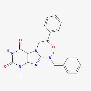 molecular formula C21H19N5O3 B2990820 8-(benzylamino)-3-methyl-7-(2-oxo-2-phenylethyl)-1H-purine-2,6(3H,7H)-dione CAS No. 886901-73-1