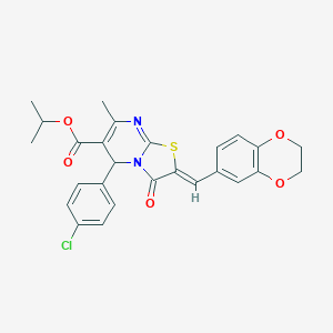 molecular formula C26H23ClN2O5S B299083 isopropyl 5-(4-chlorophenyl)-2-(2,3-dihydro-1,4-benzodioxin-6-ylmethylene)-7-methyl-3-oxo-2,3-dihydro-5H-[1,3]thiazolo[3,2-a]pyrimidine-6-carboxylate 