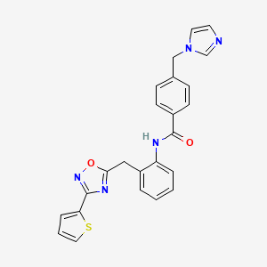 molecular formula C24H19N5O2S B2990832 4-((1H-imidazol-1-yl)methyl)-N-(2-((3-(thiophen-2-yl)-1,2,4-oxadiazol-5-yl)methyl)phenyl)benzamide CAS No. 1705825-13-3