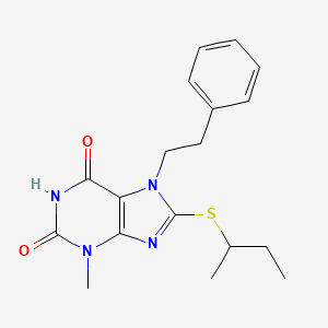 molecular formula C18H22N4O2S B2990839 8-sec-Butylsulfanyl-3-methyl-7-phenethyl-3,7-dihydro-purine-2,6-dione CAS No. 332149-68-5