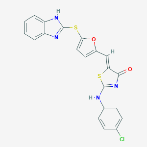 molecular formula C21H13ClN4O2S2 B299084 (5Z)-5-[[5-(1H-benzimidazol-2-ylsulfanyl)furan-2-yl]methylidene]-2-(4-chloroanilino)-1,3-thiazol-4-one 