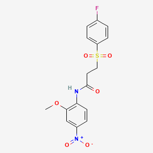 molecular formula C16H15FN2O6S B2990840 3-(4-fluorophenyl)sulfonyl-N-(2-methoxy-4-nitrophenyl)propanamide CAS No. 895450-22-3