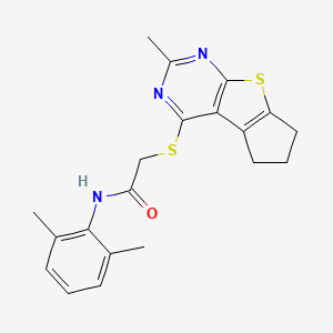 molecular formula C20H21N3OS2 B2990852 N-(2,6-dimethylphenyl)-2-[(2-methyl-6,7-dihydro-5H-cyclopenta[4,5]thieno[2,3-d]pyrimidin-4-yl)sulfanyl]acetamide CAS No. 315694-60-1