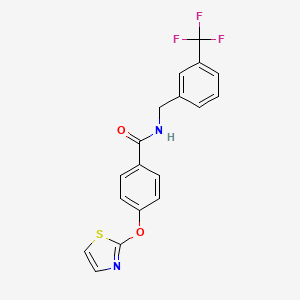 molecular formula C18H13F3N2O2S B2990853 4-(1,3-thiazol-2-yloxy)-N-{[3-(trifluoromethyl)phenyl]methyl}benzamide CAS No. 1903326-40-8