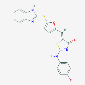molecular formula C21H13FN4O2S2 B299086 (5Z)-5-[[5-(1H-benzimidazol-2-ylsulfanyl)furan-2-yl]methylidene]-2-(4-fluoroanilino)-1,3-thiazol-4-one 