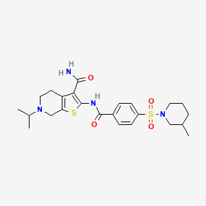 molecular formula C24H32N4O4S2 B2990860 6-Isopropyl-2-(4-((3-methylpiperidin-1-yl)sulfonyl)benzamido)-4,5,6,7-tetrahydrothieno[2,3-c]pyridine-3-carboxamide CAS No. 449768-65-4