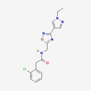 molecular formula C16H16ClN5O2 B2990861 2-(2-氯苯基)-N-((3-(1-乙基-1H-吡唑-4-基)-1,2,4-恶二唑-5-基)甲基)乙酰胺 CAS No. 2034386-52-0
