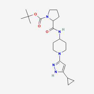 molecular formula C21H33N5O3 B2990866 叔丁基-2-((1-(5-环丙基-1H-吡唑-3-基)哌啶-4-基)氨基甲酰基)吡咯烷-1-甲酸酯 CAS No. 1902965-19-8