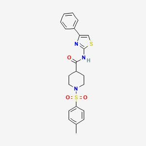 molecular formula C22H23N3O3S2 B2990872 1-(4-methylphenyl)sulfonyl-N-(4-phenyl-1,3-thiazol-2-yl)piperidine-4-carboxamide CAS No. 571915-80-5